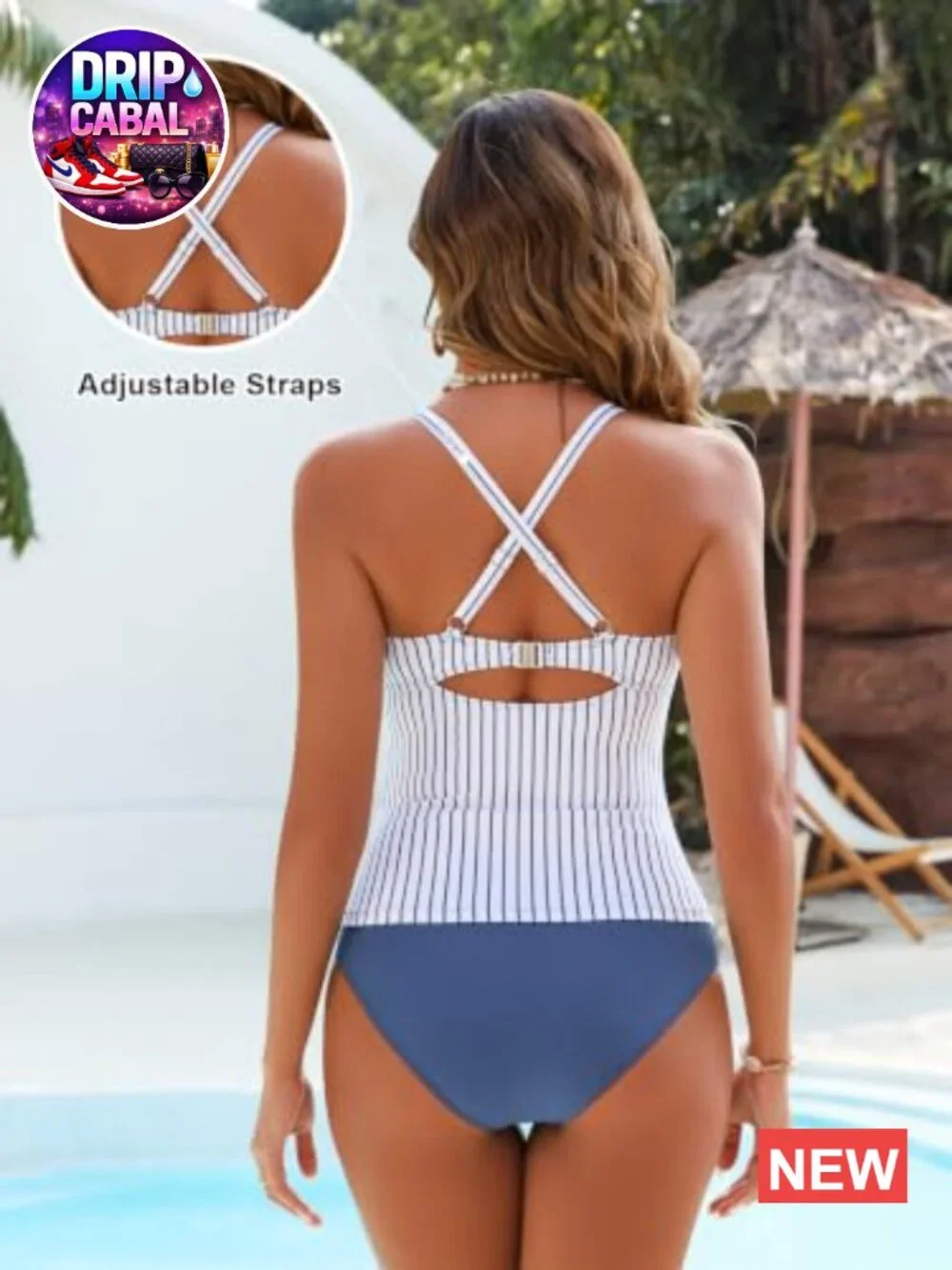 Tummy Control Tankini Set Ruffle Tank Top High Waisted Bottom Striped